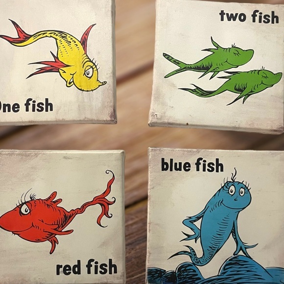 Dr Seuss Red Fish, Blue‎ Fish 4 Piece Canvas Stretched Wall Art - Picture 8 of 8